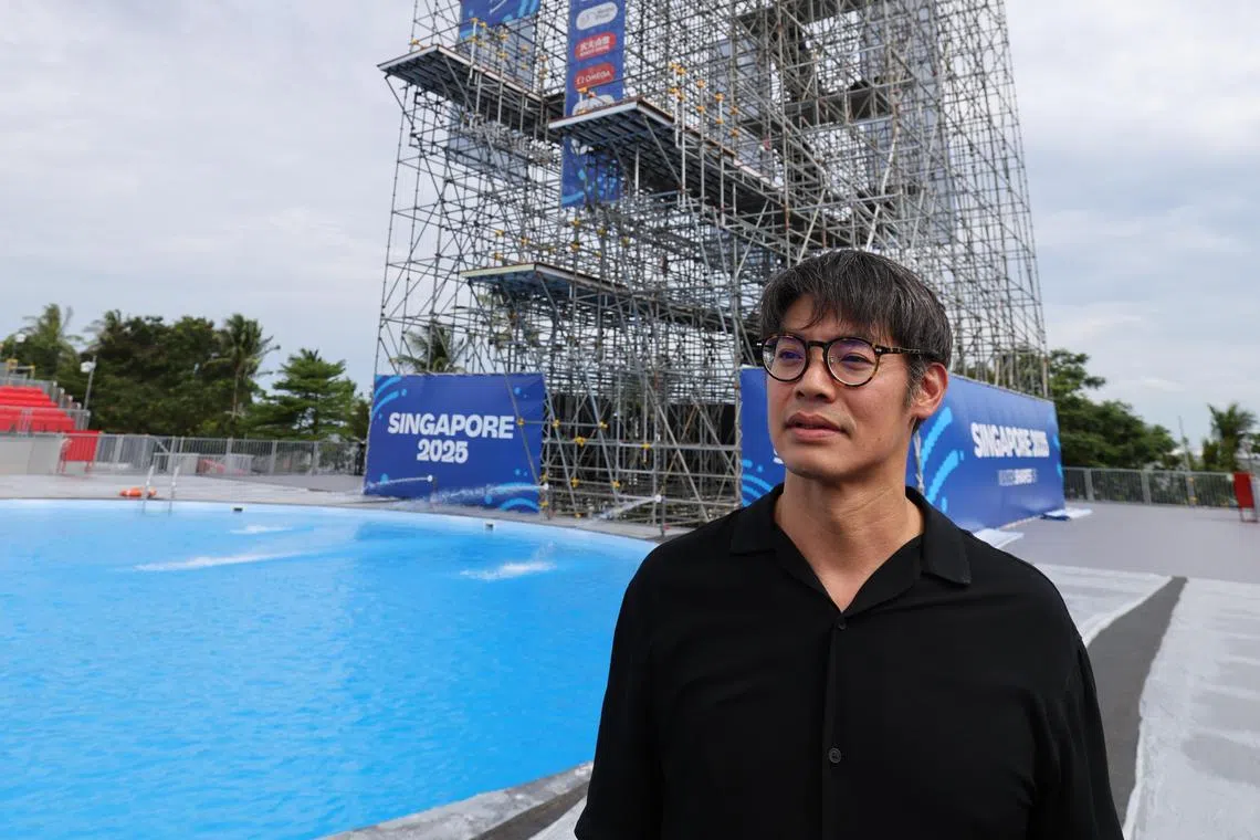 高台跳水泳池和其他泳池相当不同，吴耀霖的公司凭借丰富经验获得建筑合同。（梁麒麟摄）
