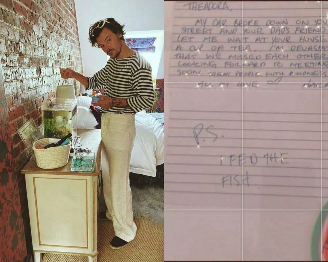 Harry Styles偶然来到歌迷的家，还帮她喂金鱼。（互联网）