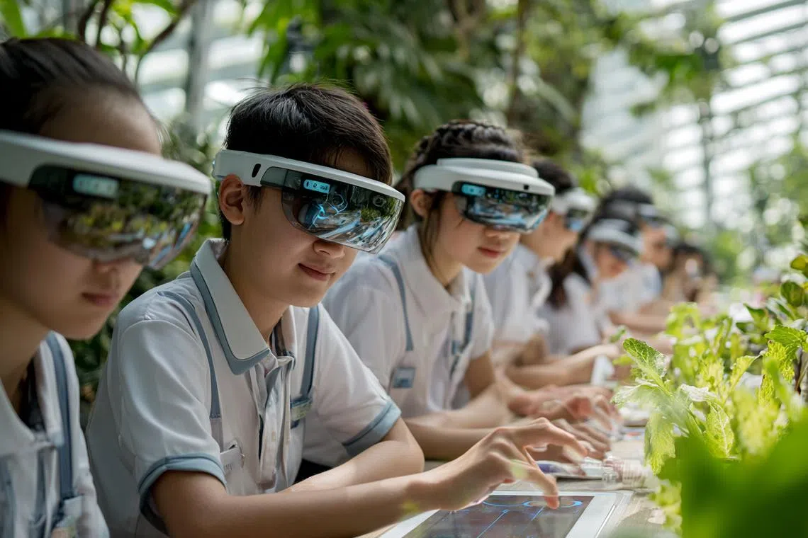 畅想未来教育，重点在于培养学生成为“AI经理人”，熟练操作不同类型的AI代理。（李雅歌制图／由人工智能画图网站Midjourney生成）