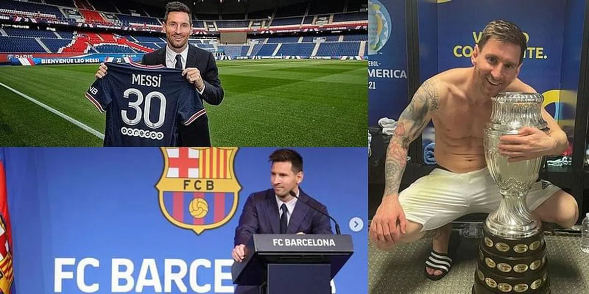 Lionel Messi宣布加盟巴黎圣日耳曼球队（左上图）。和美洲杯合照（右）、宣布离开巴塞罗那三张照片，都打入十大。（IG）