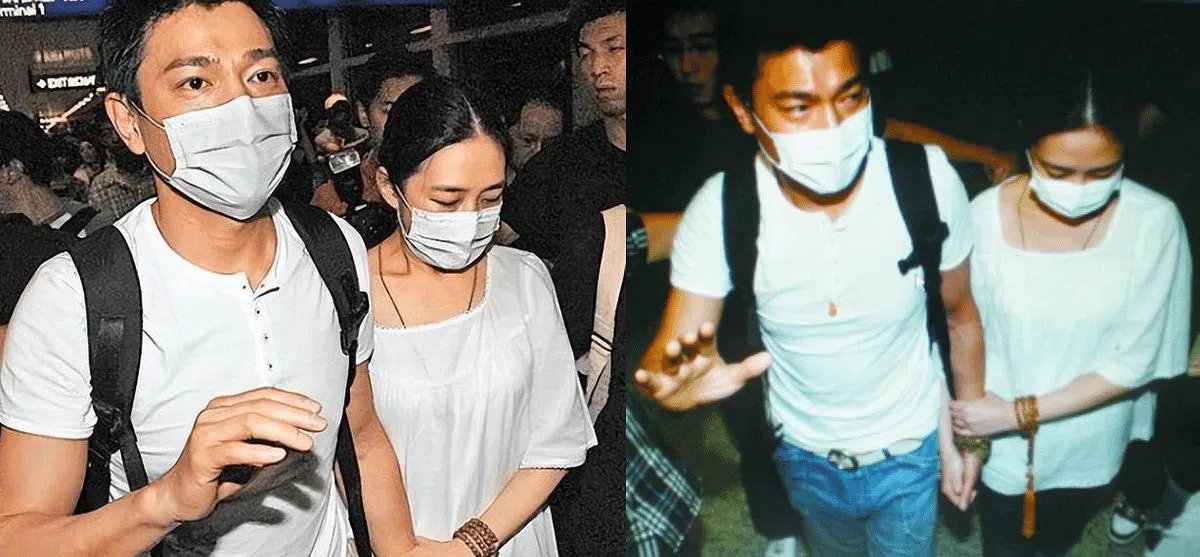 刘德华2009年陪老婆朱丽倩办完父亲的丧礼后，十指紧扣现身机场，证实两人的关系。（互联网）