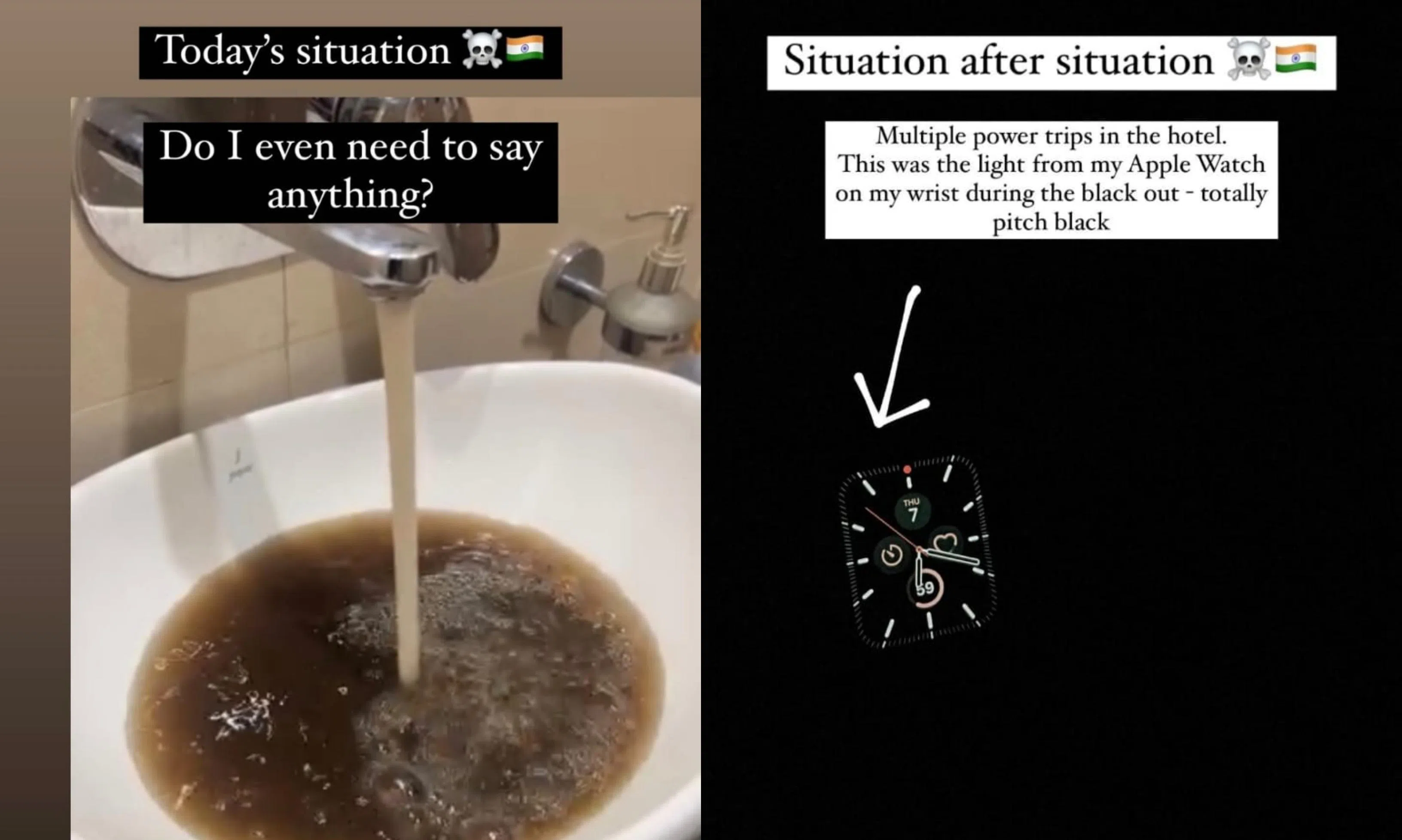 许永凯和陈薇涵所居住的赛会酒店，水龙头流出“咖啡水”，也经常停电。（取自陈薇涵Instagram）