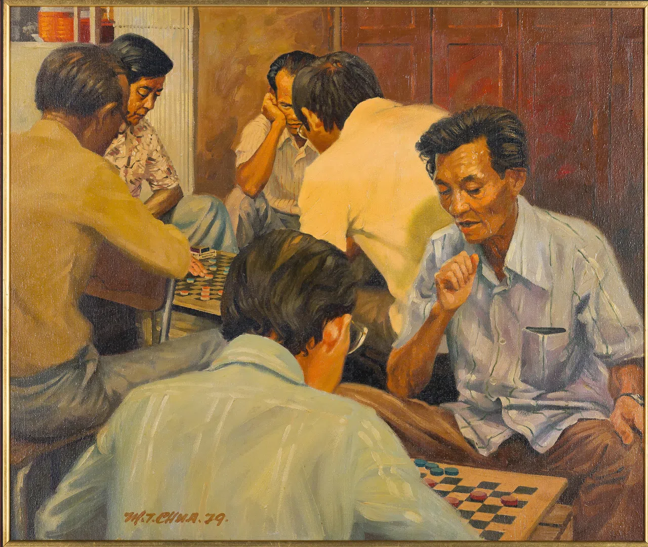 蔡名智油画《下棋》。（新报业媒体华文媒体集团藏画）