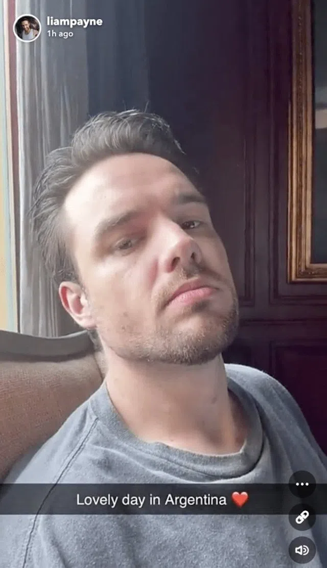Liam Payne死前在Snapchat社交平台露面，视频并无异状。（视频截图）
