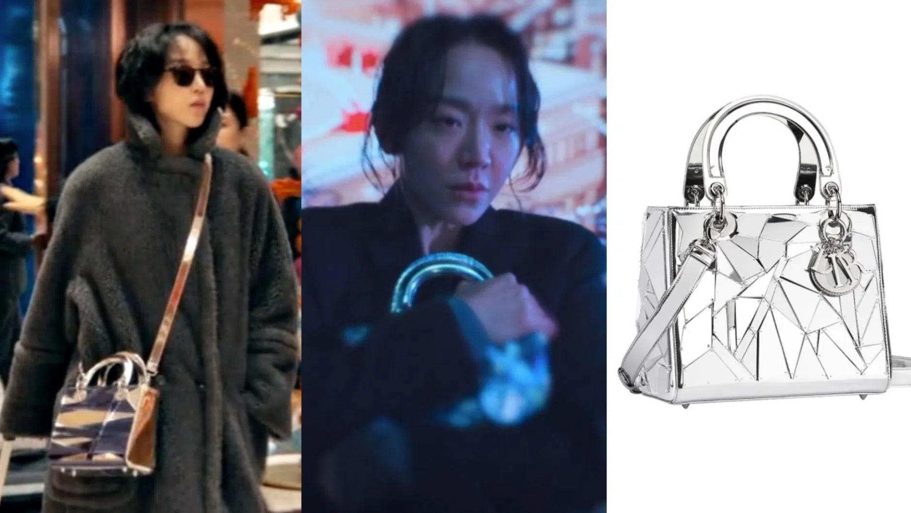 “金莎拉”在黑化前酷爱迪奥与韩国艺术家Lee Bul联名的这款Lady Dior裂镜包，象征人物内心的崩裂。（Netflix图片）