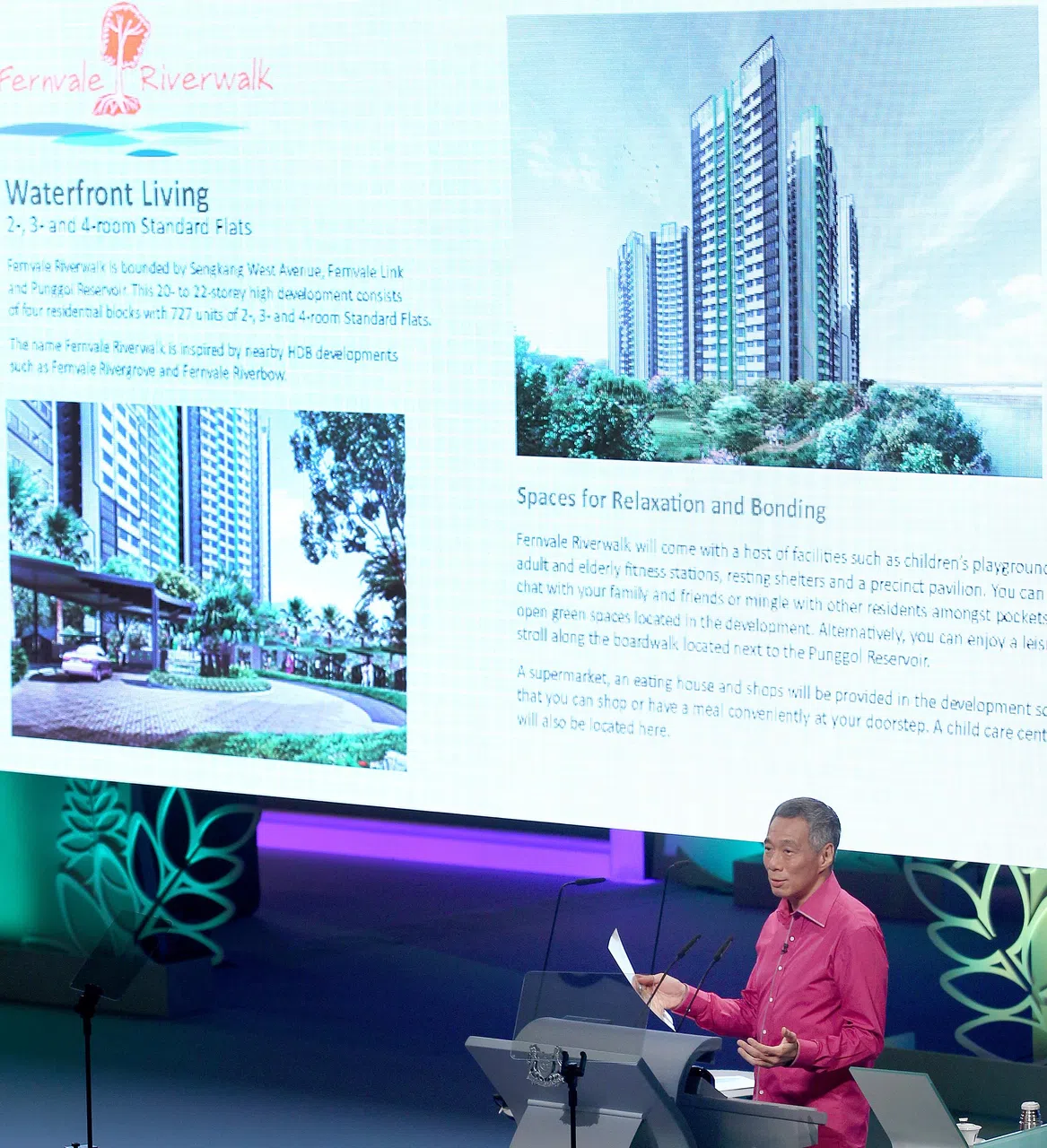 李显龙总理在2013年国庆群众大会上，强调政府将确保组屋价格始终维持在国人可负担的范围内。（档案照片）