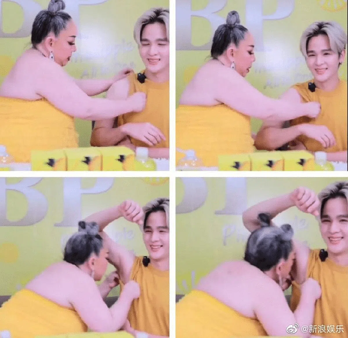 富婆网红在直播中掀起Yoon的衣袖闻他的腋下。（图/互联网）