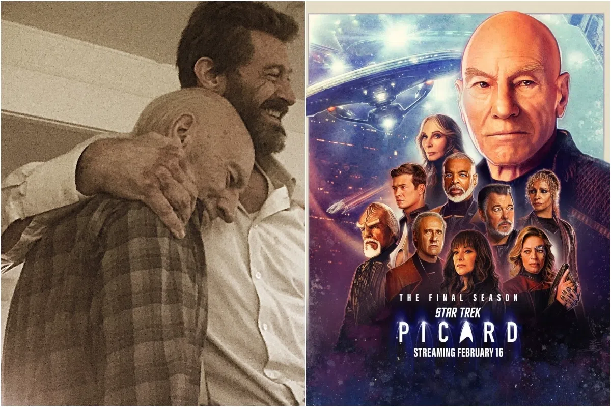 Hugh Jackman（左图右）发文悼念Patrick Stewart（左图左）；Patrick Stewart的另一经典作品是《星际争霸战》（右图）。（取自Hugh Jackman和Patrick Stewart IG）
