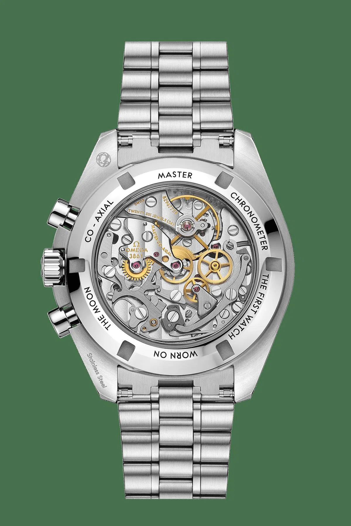 Speedmaster Moonwatch搭载的是Omega 3861手动上链同轴计时机芯。（图/取自Omega官网）