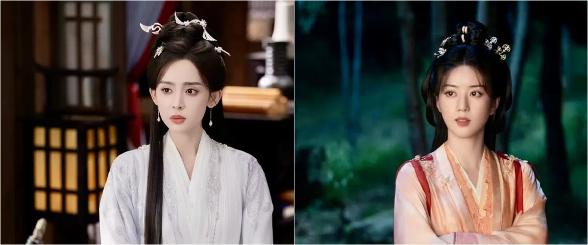 李凯馨（右）虽在演员名单上排在古力娜扎（左）后，但她在前十四五集的戏份比古力娜扎多。（取自剧集微博）