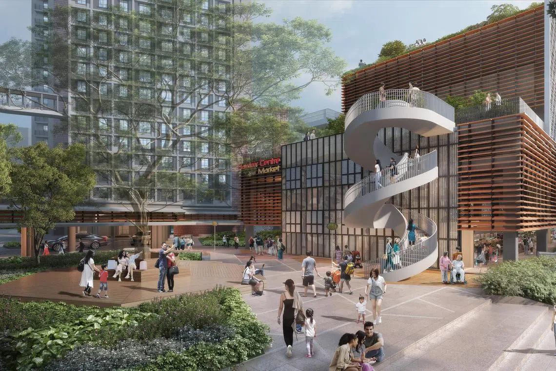 兴建中的东陵福黄金地段组屋Tanglin Halt Courtyard预计2029年第三季竣工。（Kyoob Architects提供）