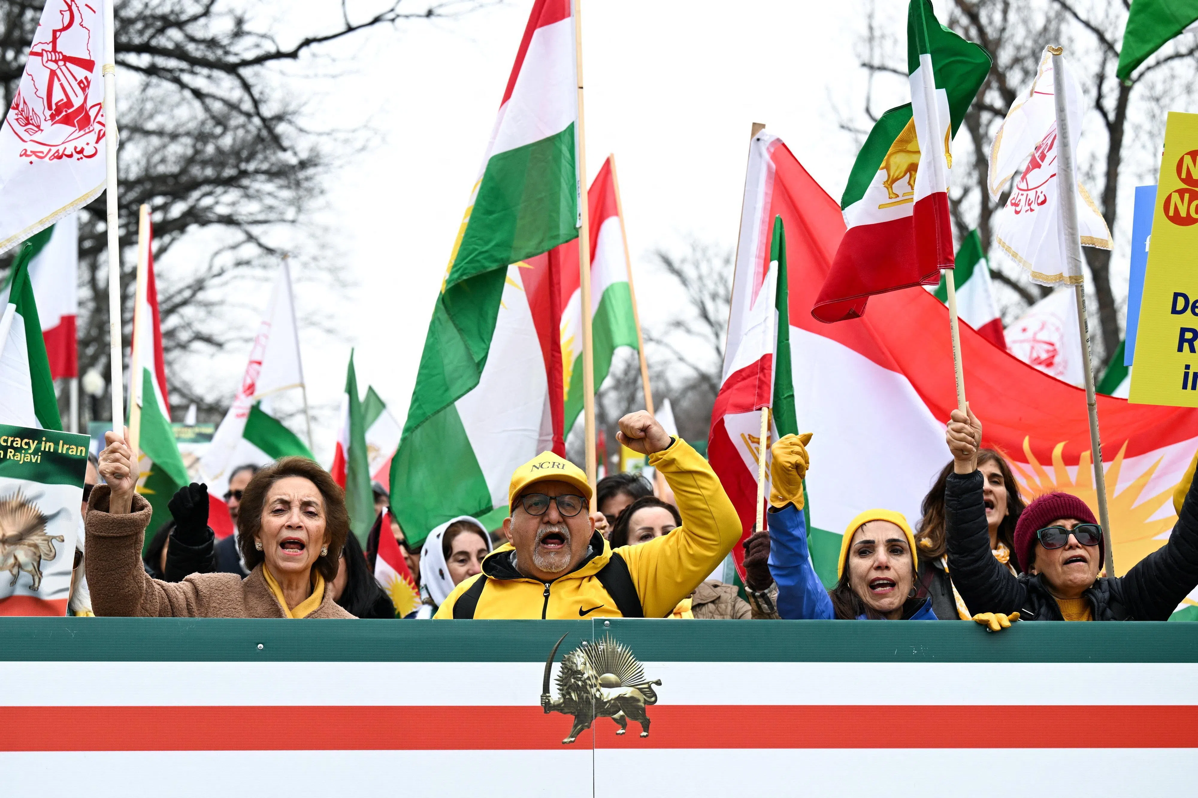 大批示威者在美国华盛顿特区，参加“自由伊朗”集会和抗议活动。（路透社）