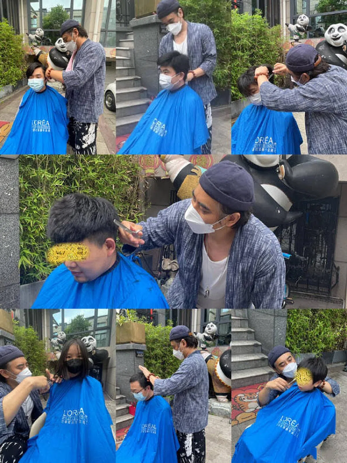 陈龙替很多邻居理发，因此上了热搜。（取自艺人微博）