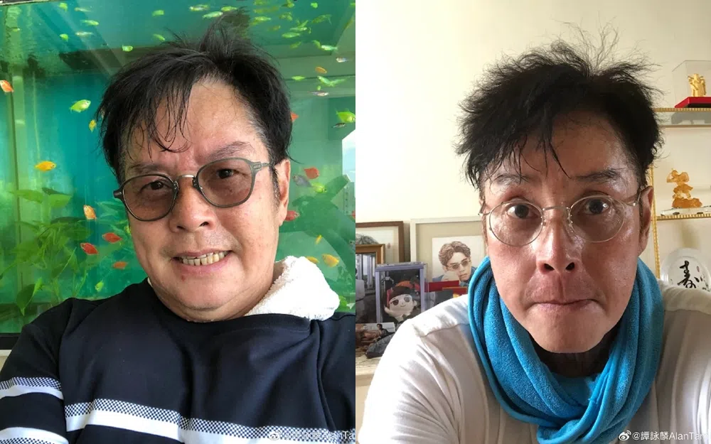 照片中，可看到谭咏麟家中的一点摆设（右图）和巨型鱼缸（左图）。（取自谭咏麟微博）