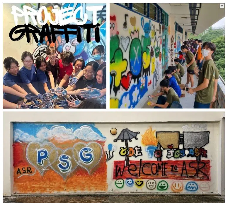 学生、家长会和校友会的成员共同参与涂鸦艺术活动，以双手和笑容绘出充满关爱的大家庭。 （ 安德逊实龙岗初院提供）