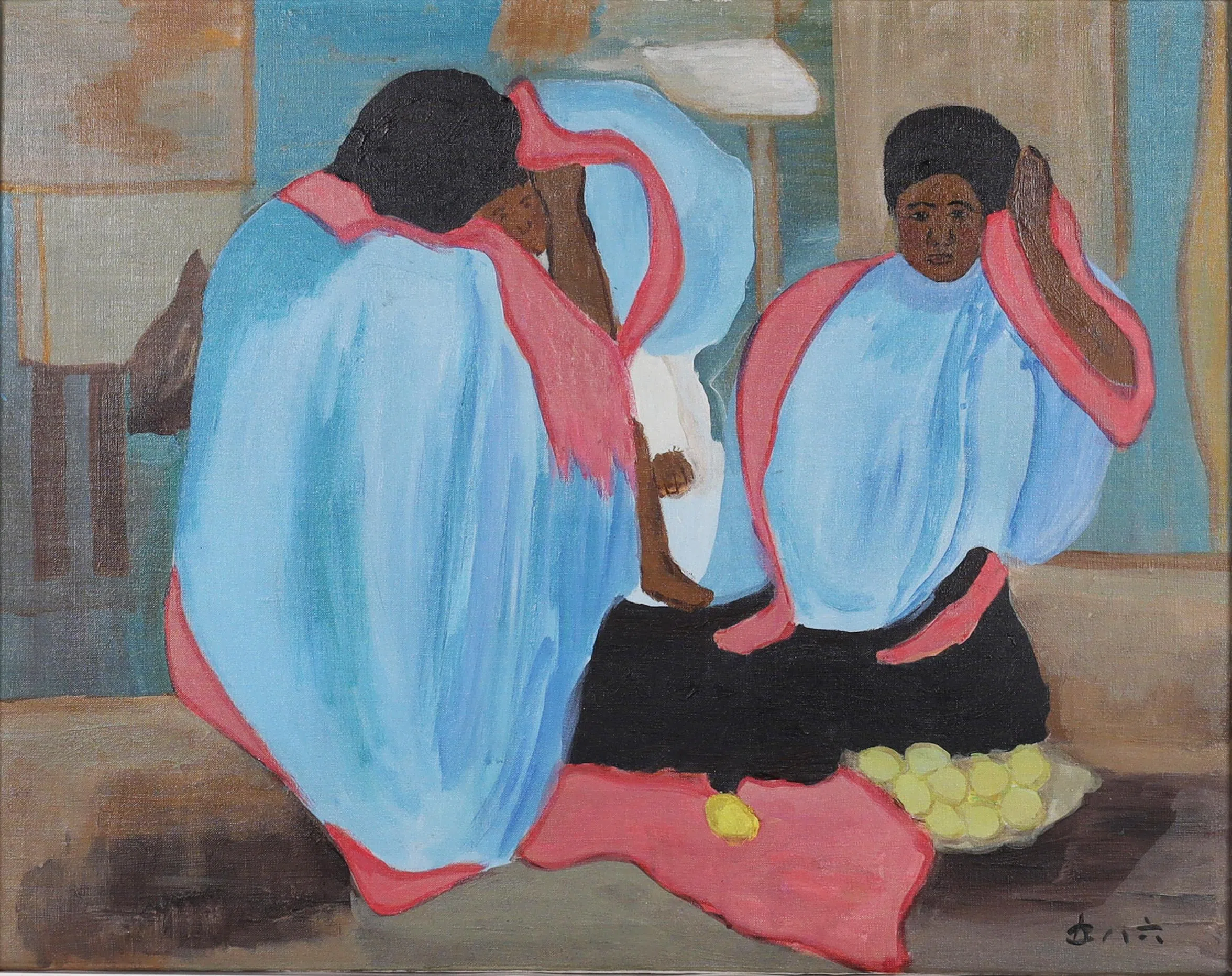 陈城梅油画《北非妇女制作柠檬蜜饯》（1986）。（林大艺术中心提供）