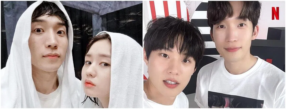 李相二和安恩真2个昔日同窗一起上节目Running Man，默契太好反被主持人怀疑是否交往过（左）；金圣喆和李相二也曾邀请上同个节目，“笑果”十足。（图/IG）