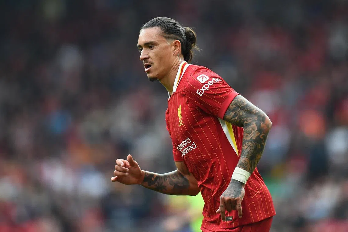 努涅斯在上周战胜伯恩茅斯的比赛中结束了长达14场比赛的进球荒。（路透社）