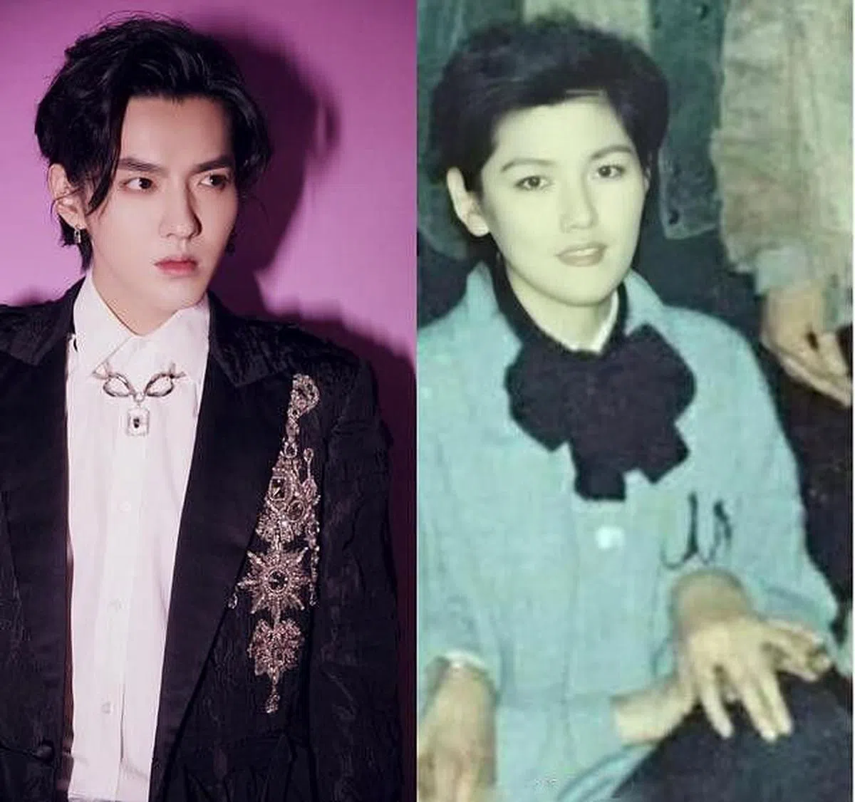 吴亦凡（左）继承了妈妈的高颜值，（互联网）