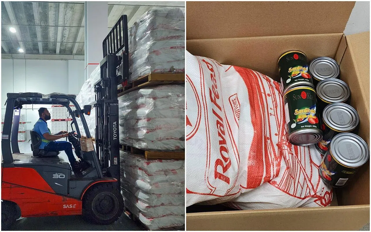 新加坡将为加沙平民提供的第四批救援物资，包括约300公吨清真认证的罐头沙丁鱼，以及1000公吨白米。（外交部提供）