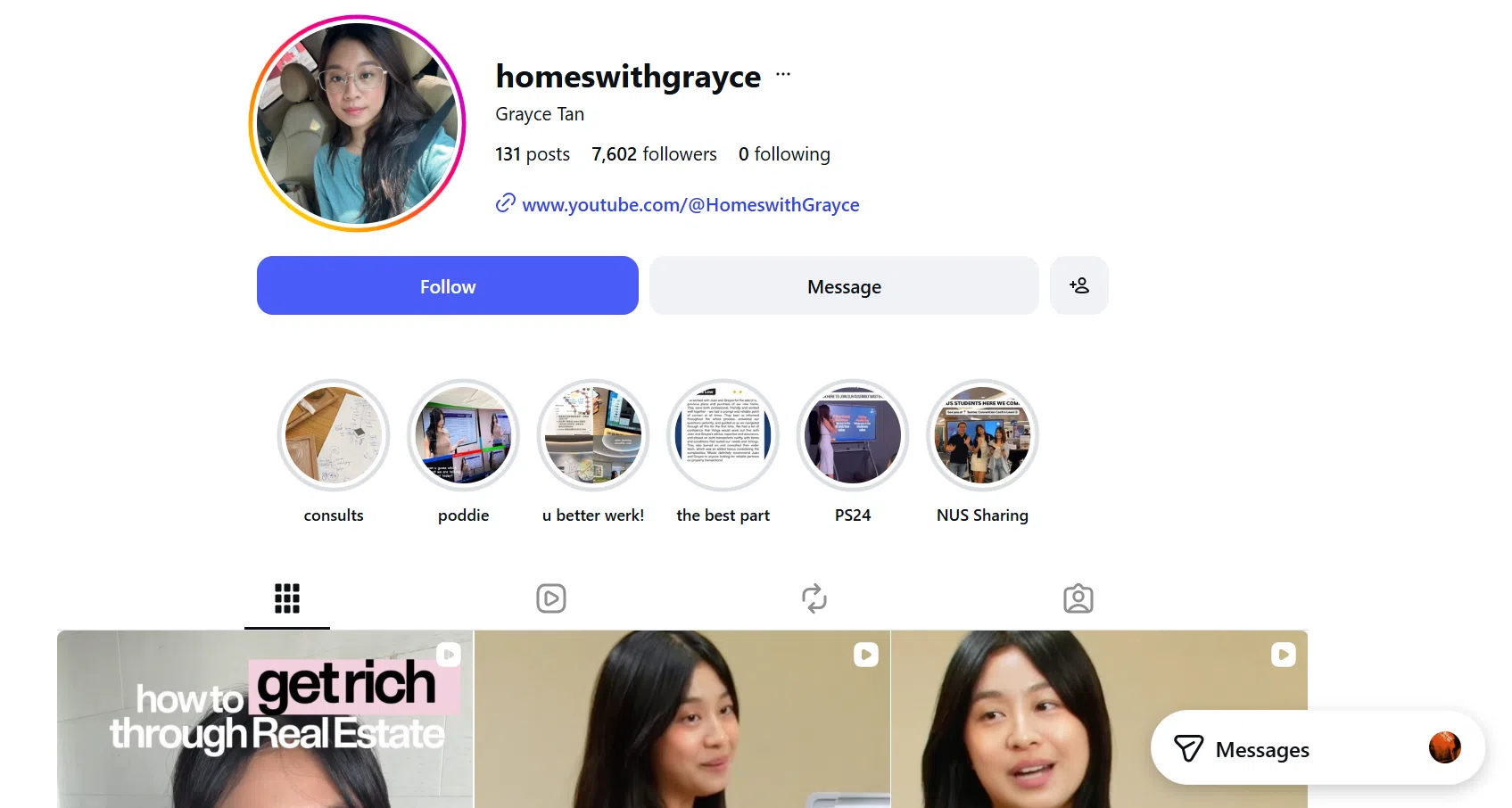 陈悦婷在社交媒体上分享房地产相关的内容。（取自Instagram）