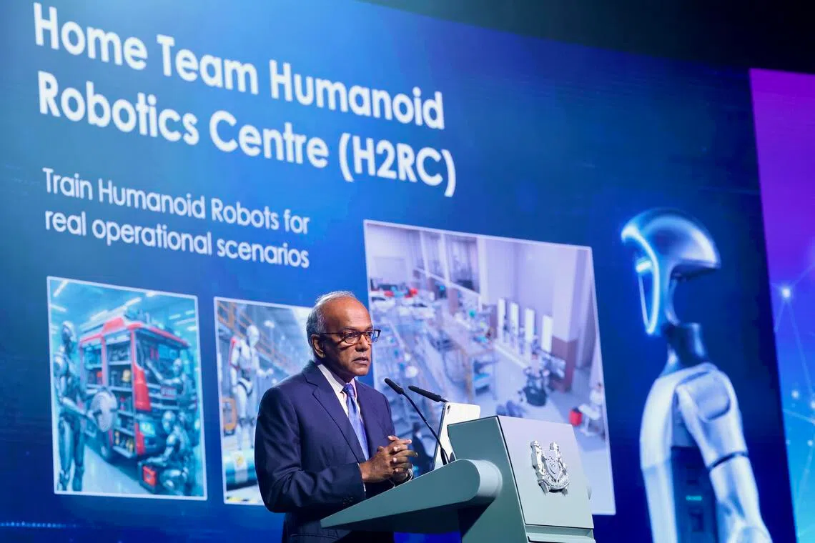 国家安全统筹部长兼内政部长尚穆根说，全球科技格局正受地缘政治影响而重塑。（邝启聪摄）