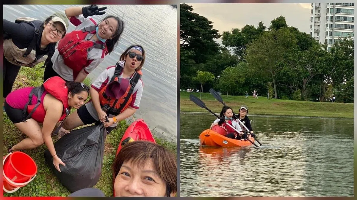 吴佳嘉与水域监督协会成员去年在本地蓄水池清理垃圾。（受访者提供）