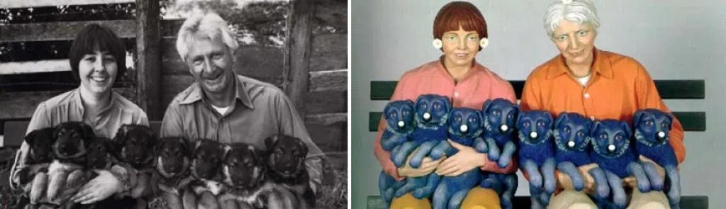 杰夫·昆斯败诉的官司。左为阿特·罗杰斯的摄影作品，右为杰夫·昆斯的雕塑。（维基百科）