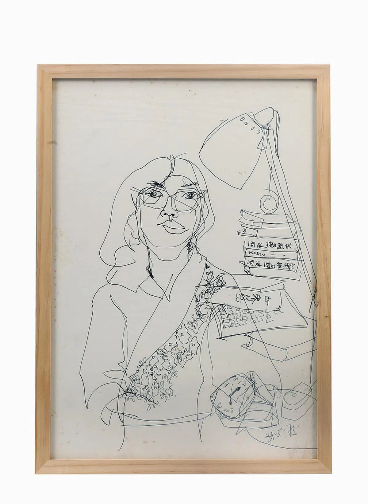 庄心珍纸墨素描自画像。（图片由主办方提供）