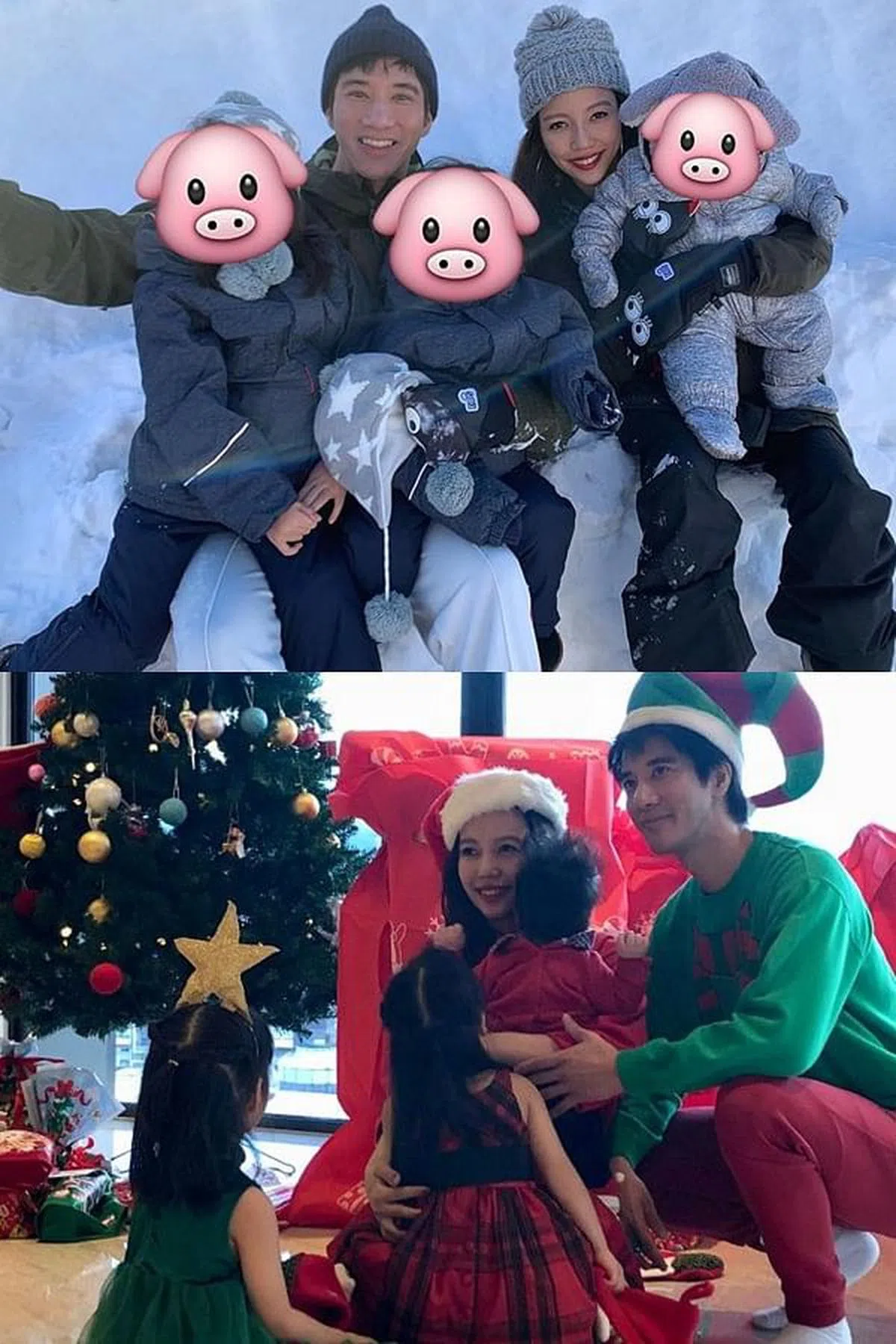 王力宏和李靓蕾一家五口。（IG）