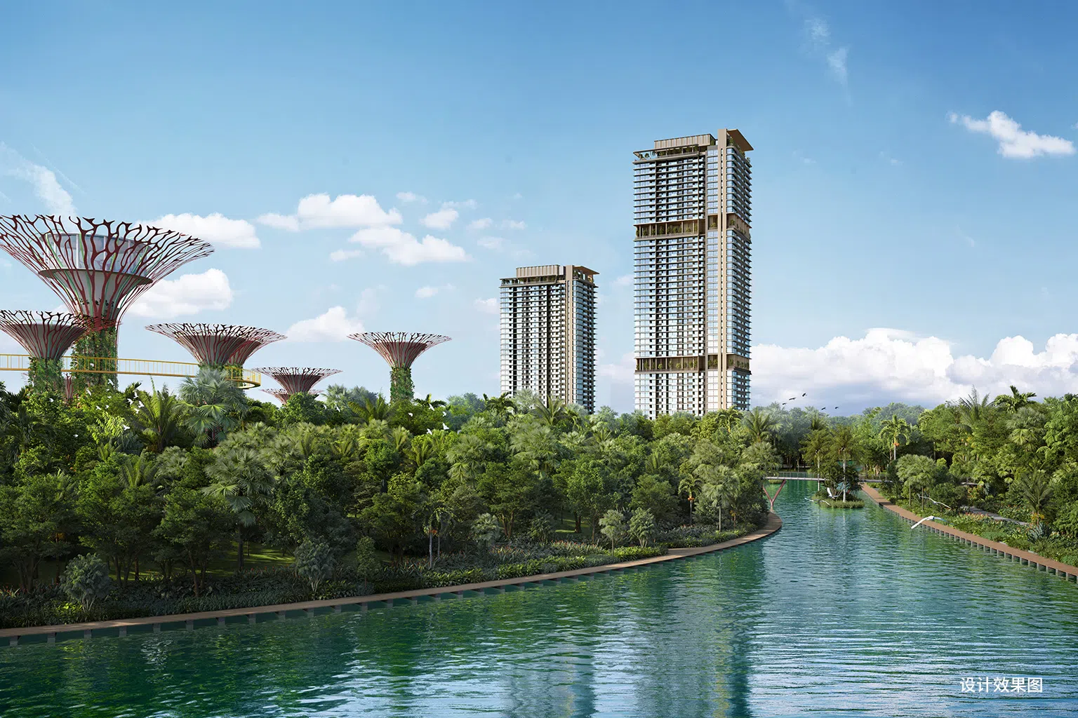 既靠近金融区又毗邻标志性景点滨海湾花园，滨海花园一号对寻求高品质市中心生活的买家而言，正是非常理想的居住地点。（设计效果图/鑫丰地产提供）