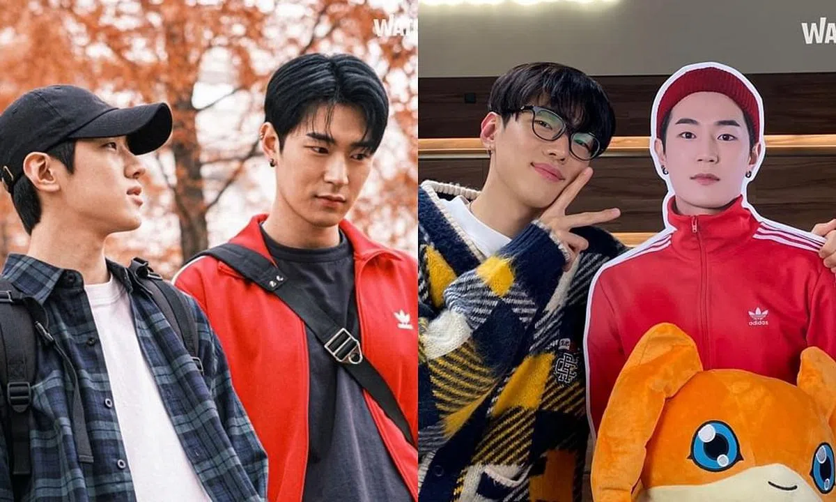 朴栖含（右）与朴宰灿双双人气飙升，朴栖含入伍后朴宰灿还带着他的人形立牌一起做宣传。（图/IG）