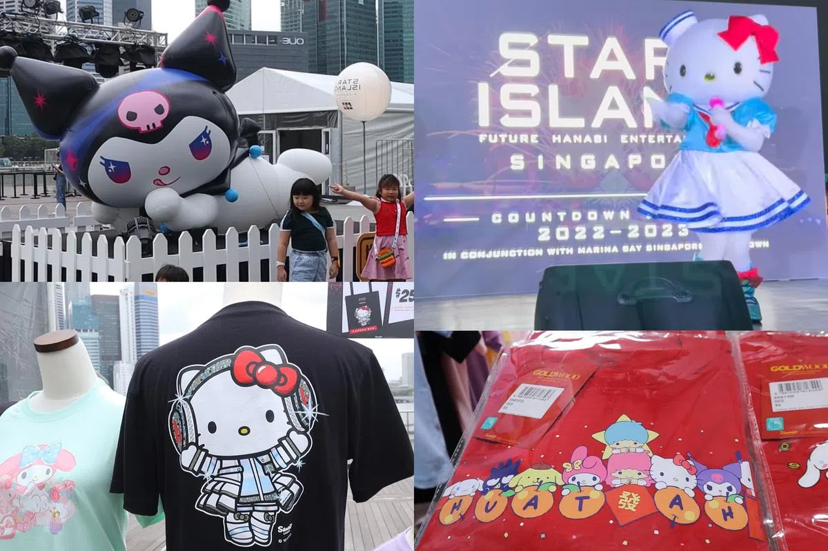 为迎接2023年，滨海湾活动广场外有三丽鸥（Sanrio）快闪店，售卖独家限定商品以及举行半价优惠（王昀诗摄）。