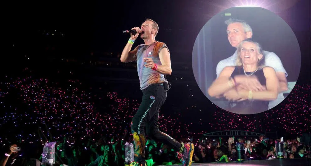 Coldplay（酷玩乐队）在美国开唱，镜头意外拍到Kristin Cabot（克里斯汀卡伯特，小图前）与Andy Byron（安迪拜伦，小图后），使两人在国际“爆红”。（大图取自路透社，小图取自互联网）