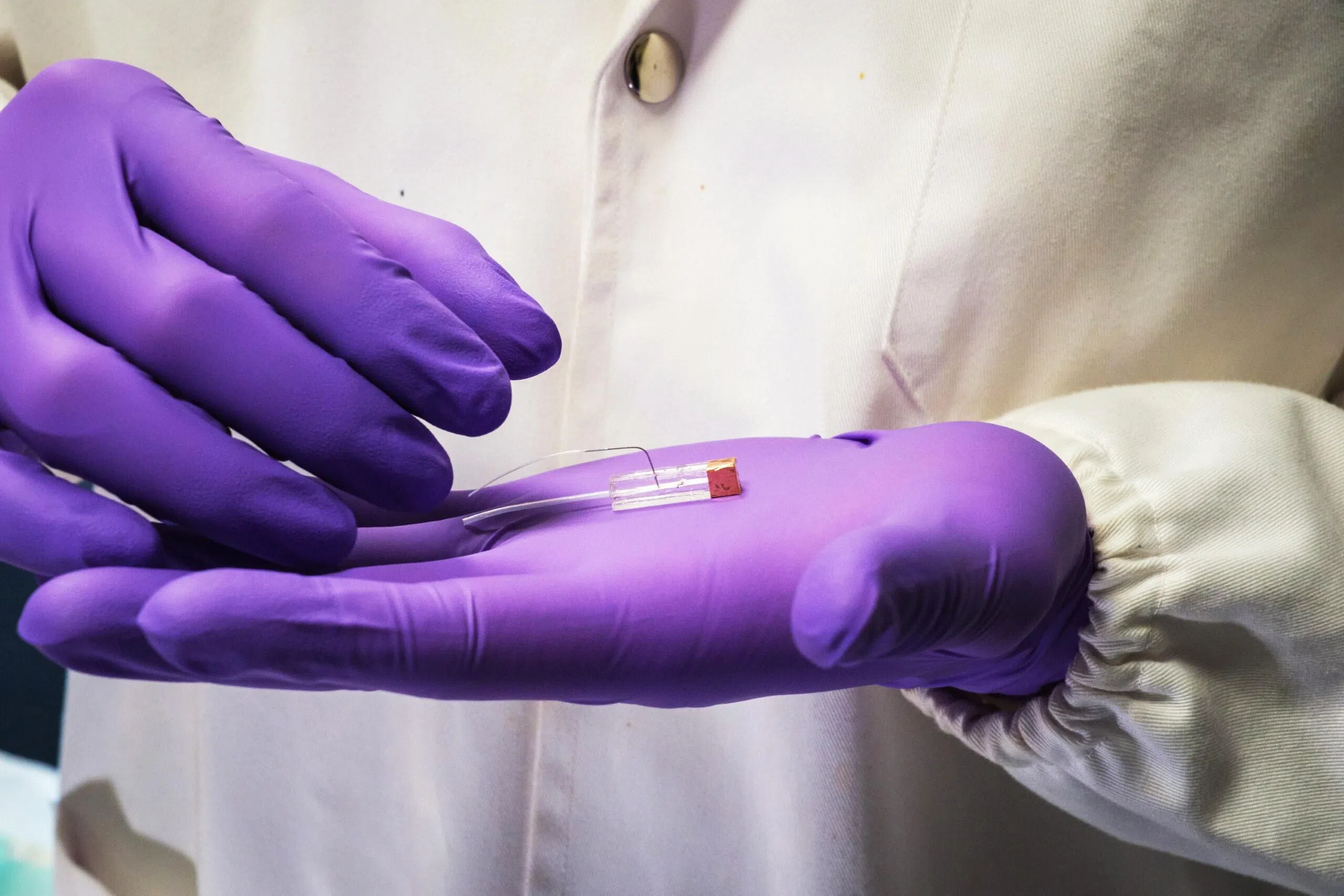 这项突破性微流控芯片十分细小。（南洋理工大学提供）