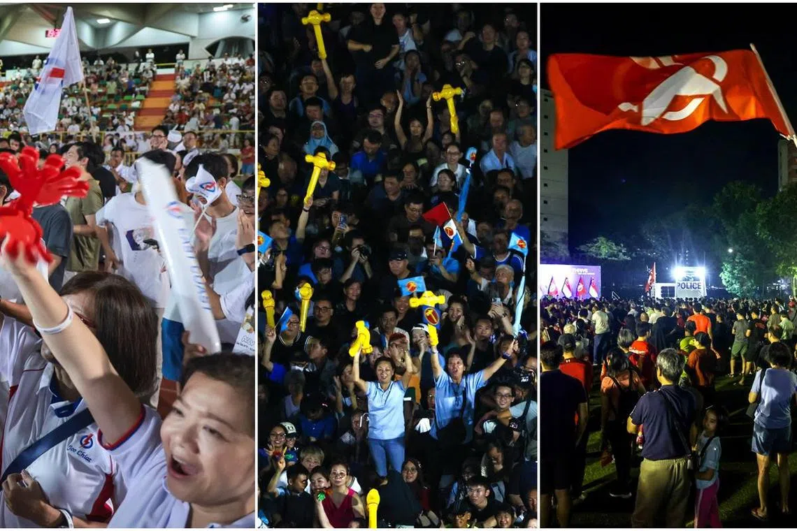 人民行动党、工人党和新加坡民主党星期一将分别在不同地点举办群众大会。（张俊杰、陈渊庄、叶振忠摄）