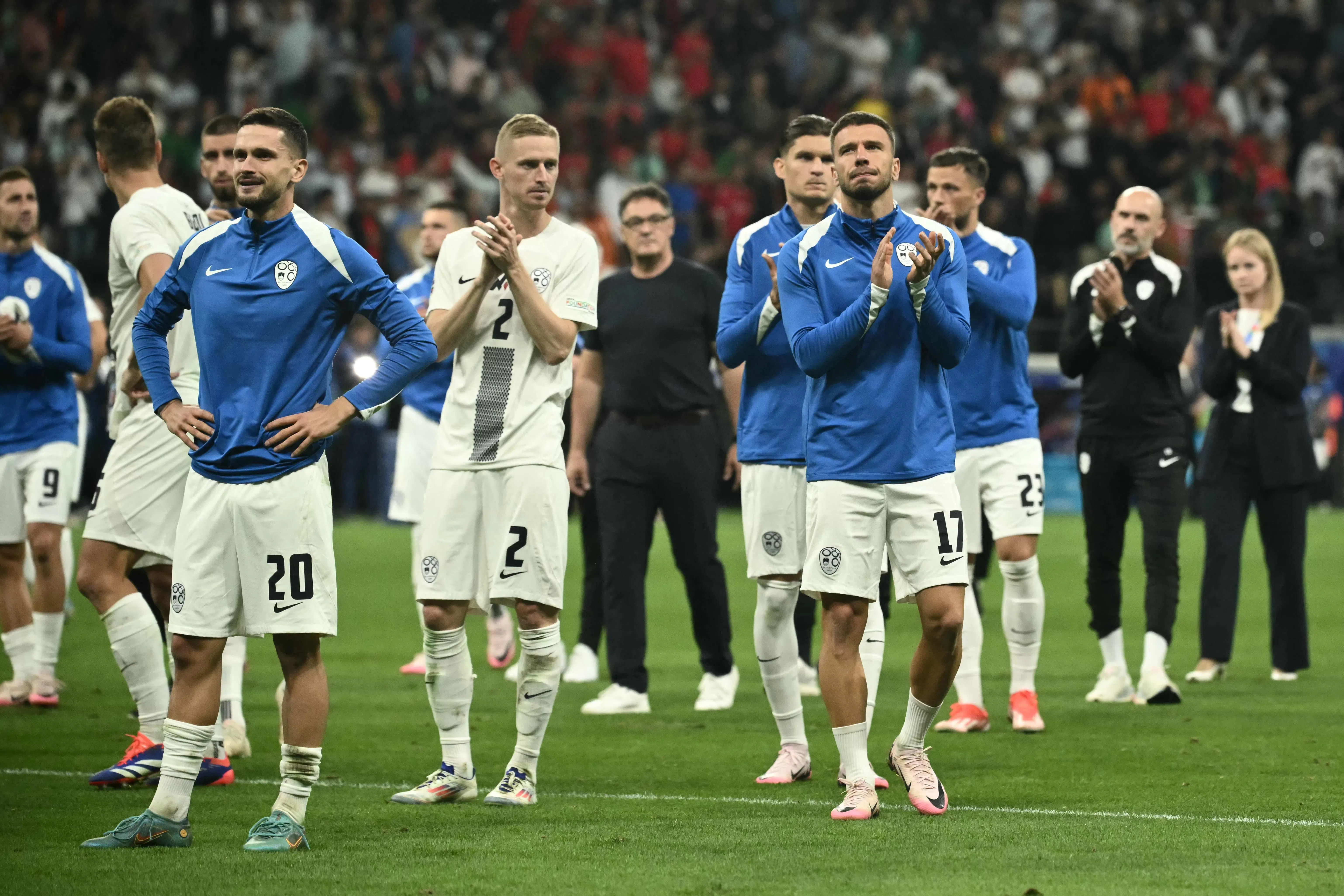 斯洛文尼亚在本届欧锦赛闯入16强，过后在点球大战不敌葡萄牙出局。（法新社）