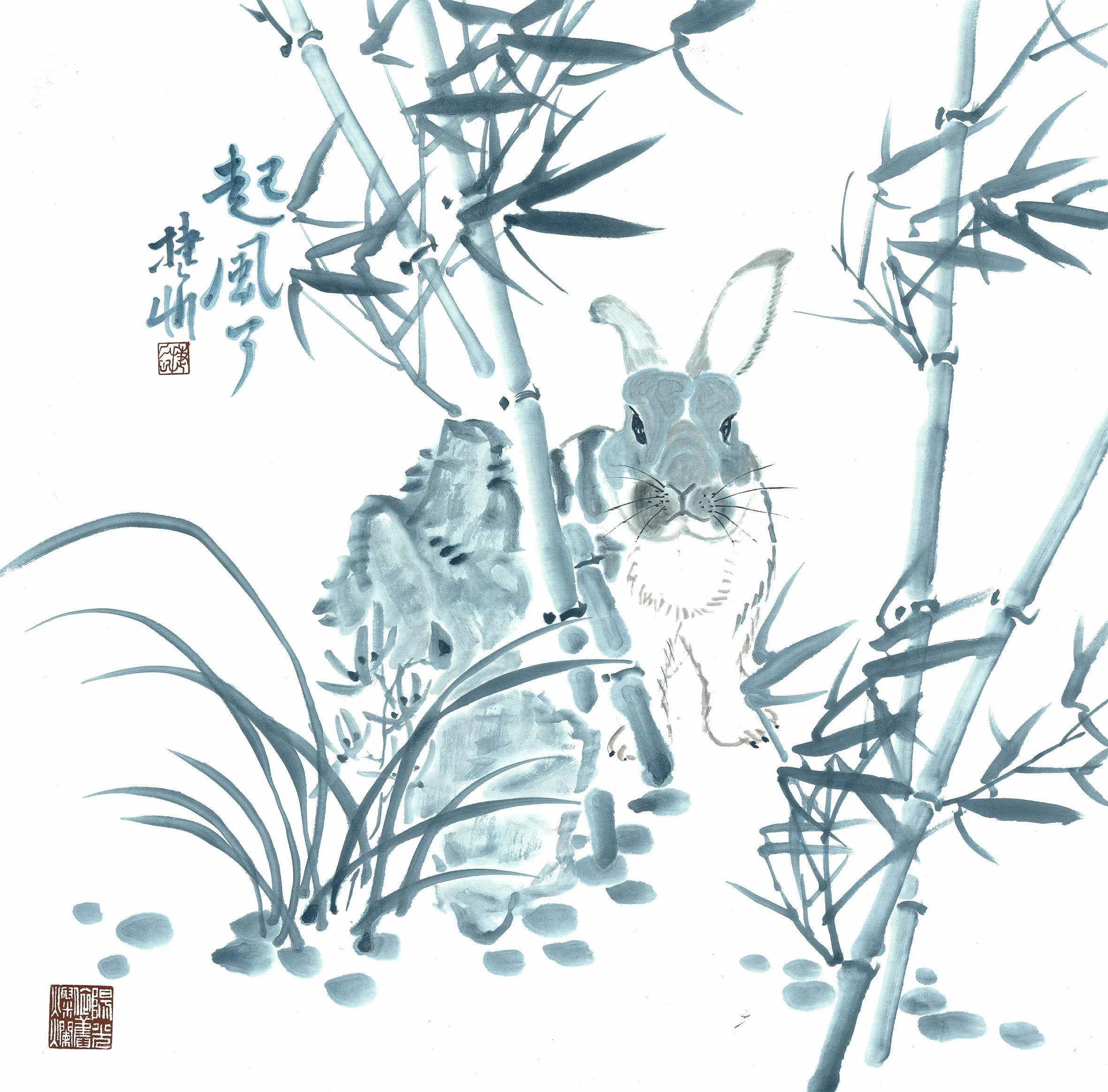 郭捷忻水墨画《起风了》。（啸涛篆刻书画会提供）