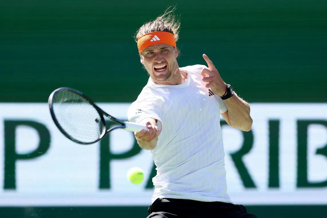 兹维列夫（图）轻取法国球员菲尔斯，首次晋级印第安韦尔斯赛四强。（法新社）