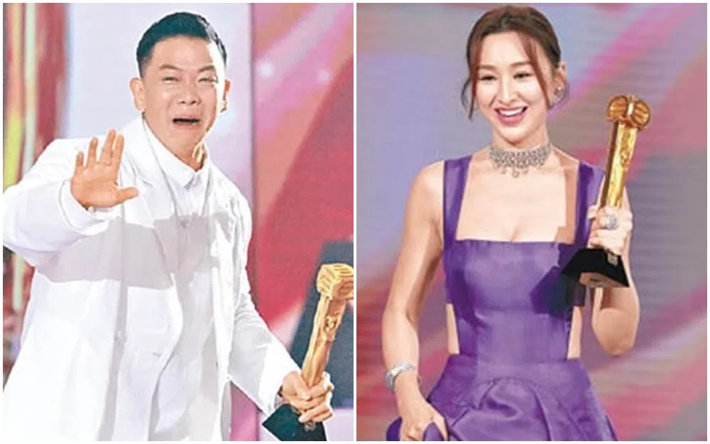 林子善（左图）上台领“最佳男配角”时激动爆哭，“最佳女配角”高海宁致辞时也眼泛泪光。（互联网）