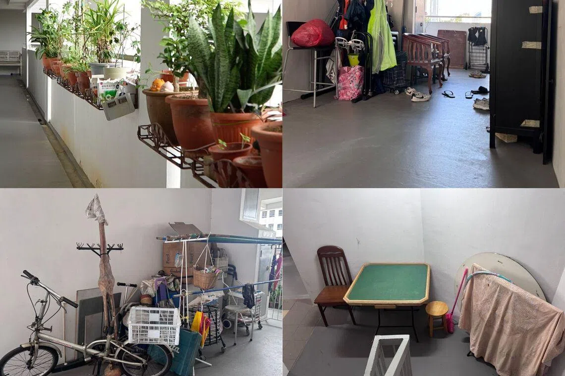 住户在走廊外摆放各式物品（视频截图）