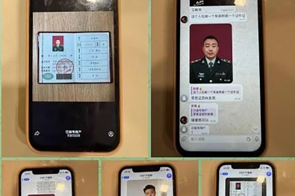 警方在嫌犯干案所用的手机中发现大量伪造的军人证、证件照和聊天记录。（脸书照片）