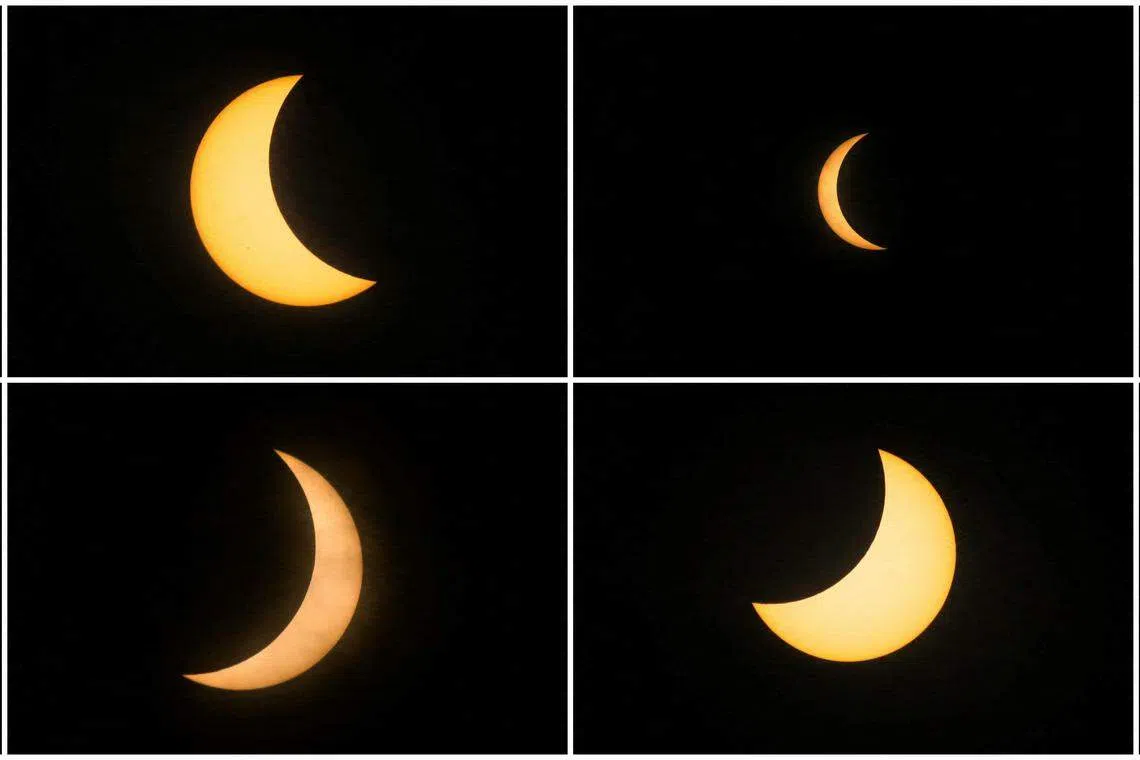 4月8日，一组图片显示从墨西哥海滨度假小镇马萨特兰（Mazatlan）看到的日全食天文奇观。（路透社）