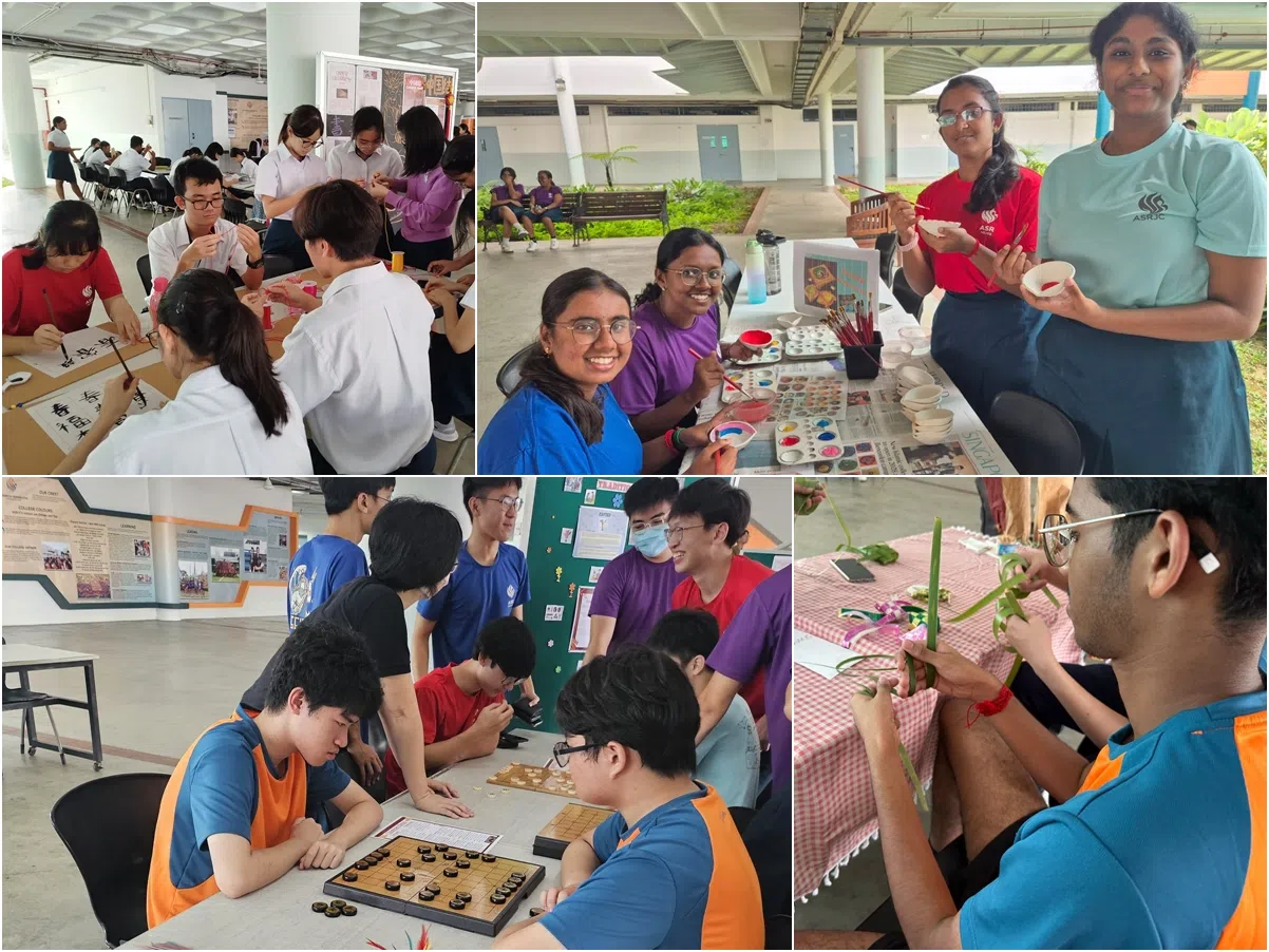 各族同学通过亲身体验书法、Agal Vilakku彩绘、马来粽编织、象棋等游戏，欣赏不同传统文化的风采。（安德逊实龙岗初院提供）