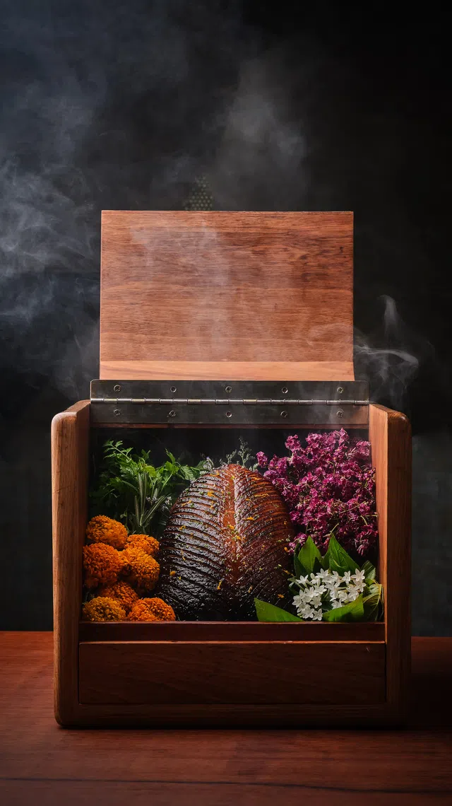 Au Jardin餐馆的干邑干草熟成鸭。（餐馆提供）