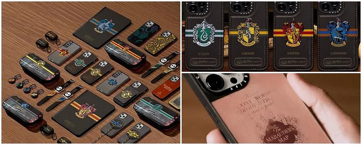 《哈利波特》周边产品：防摔手机壳（左图）、客制化皮革手机壳（右上图）、透镜状手机壳。（互联网）