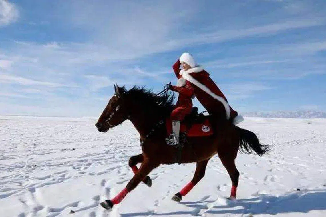 2020年，时任新疆伊犁昭苏县副县长贺娇龙通过策马雪原视频走红网络。（互联网）