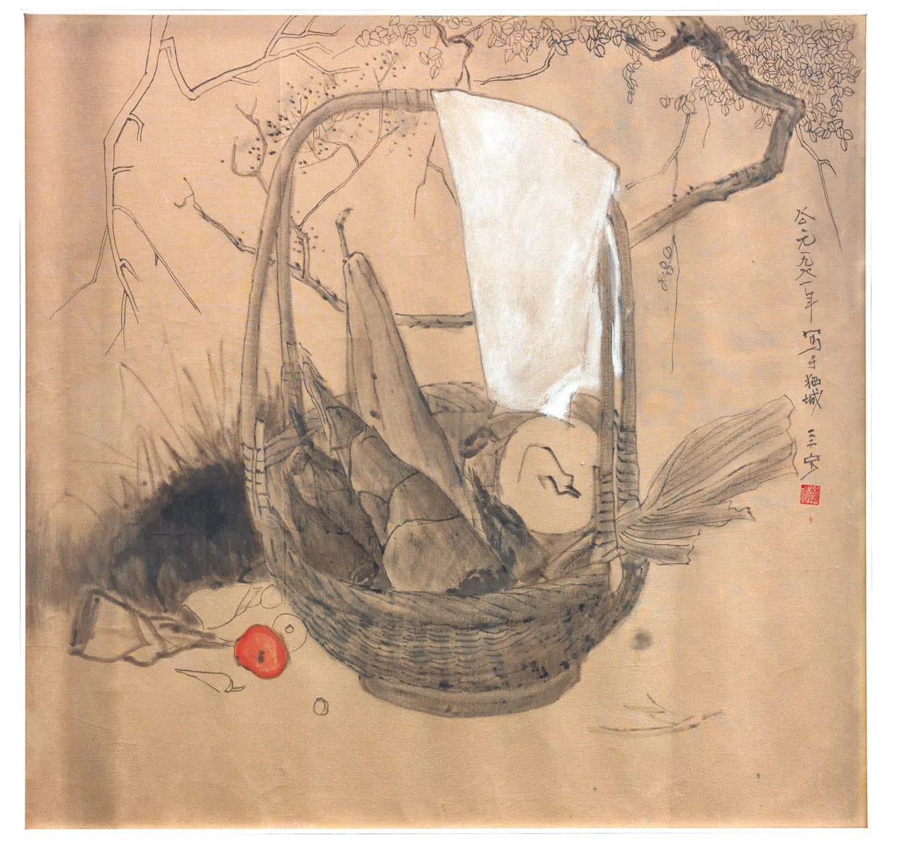 锺四宾少见的绢本水墨《竹笋静物》（1981）。（集菁艺社提供）