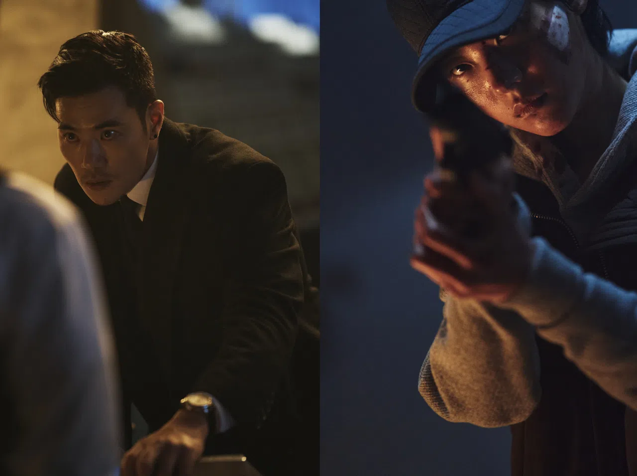 金刚于（左）饰演来自美国的特务“保罗”，首次担纲主演的女星赵允秀则是技术人员“子京”。