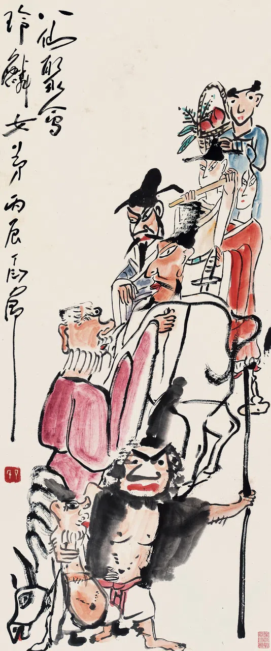 启发了陈有炳、陈有勇的中国艺术家丁衍庸（1902-1978），其作品《八仙聚会》。（秋斋珍藏）